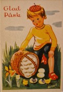  Påskkort - Pojke med äggkorg 7x10 cm 