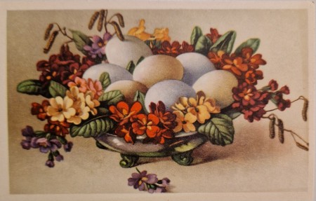  Påskkort - Vacker skål med primula och ägg 11x7 cm 
